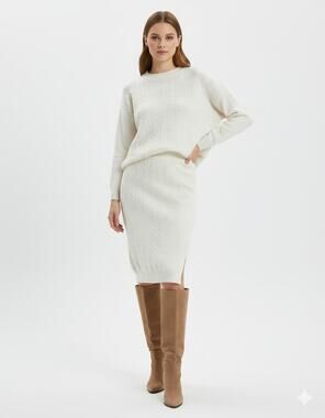 Dilvin Knit Braided Slit Skirt Womens Size Small New Cream Knitwear Collection